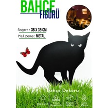 3Art Metal Dekoratif Metal Bahçe Süsü - Bahçe Dekorasyonu Dekor Kedi - Saksı Üstüne Heykel Figürü