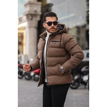 Stil Kombin Erkek Kapüşonlu Karbon Deri Mont Taba Renkli Slim Fit Model Pldp 2959