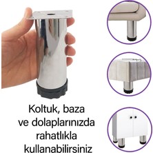 Glaswen 4 Adet Metal Ayarlanabilir 12 cm Krom Destek Ayağı Mobilya Kanepe Baza Koltuk Dolap Sehpa Tv Ünitesi Ayağı