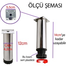 Glaswen 4 Adet Metal Ayarlanabilir 12 cm Krom Destek Ayağı Mobilya Kanepe Baza Koltuk Dolap Sehpa Tv Ünitesi Ayağı