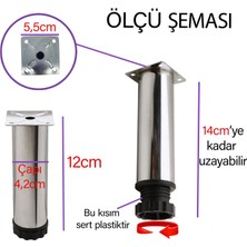 Glaswen 8 Adet Metal Ayarlanabilir 12 cm Krom Destek Ayağı Mobilya Kanepe Baza Koltuk Dolap Sehpa Tv Ünitesi Ayağı