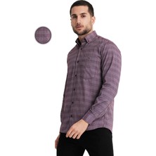 Varetta Erkek Mürdüm Kareli Cepli Yaka Düğmeli Pamuklu Gömlek