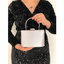 Sh Poly1 Saten Gümüş Kulplu Abiye Çanta