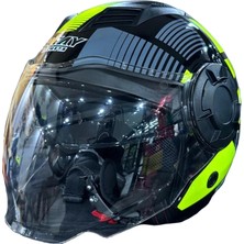 Sway Kask Sway SW-766 Geko Black/yellow Çenesiz Güneş Gözlüklü