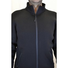 Jülyet Giyim Erkek Uzun Kollu Dik Yakalı Fermuarlı Kapama ve Cepli Lastikli Kaliteli Rahat Spor Siyah Basic Ceket
