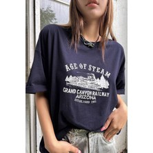 Trendypassion Only Trendwear Unisex Baskılı Tasarım Age Of Steam Kısa Kol TShirt Dijital Baskı Lacivert