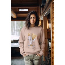 Adabebek Premium Kareteci Boho Baskılı Tarz Kadın Bisiklet Yaka Sweatshirt