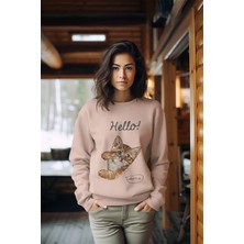 Adabebek Hello Cat Tarz Kadın Bisiklet Yaka Sweatshirt