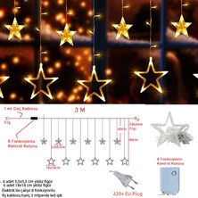 Pando Ramazan Gün Işığı Renk  12 Adet  Yıldız Sarkıtlı LED Perde Işık 3 Metre