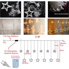 Pando Ramazan Gün Işığı Renk  12 Adet  Yıldız Sarkıtlı LED Perde Işık 3 Metre