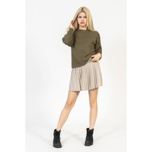 olafre Bisiklet Yaka 2 Iplik Haki Sweatshirt, Basic Kazak, Ince Düz Kazak