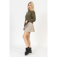 olafre Bisiklet Yaka 2 Iplik Haki Sweatshirt, Basic Kazak, Ince Düz Kazak