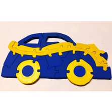 Ponpontoys Sarı Lacivert Araba Ahşap Puzzle Yapboz
