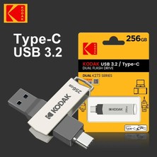 Kodak 256Gb.Type-C ve USB 3.2 Type-C Girişli Tüm Cihazlara İphone15/16 Serisine Uygun ve İphone Dönüştürücü Hediye Yüksek Hızlı Usb Otg Flash Bellek Çift Giriş Metal Sağlam Orjinal