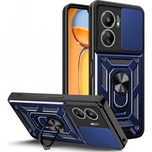 Smcase Xiaomi Poco C65 Kılıf Sert Silikon Tank Aramid Sürgülü Vega Yüzüklü Lacivert