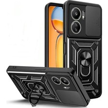 Dlrcase Xiaomi Poco C65 Kılıf Tank Aramid Sürgülü Vega Yüzüklü+Nano Siyah