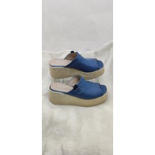 Çiğdem Kundura Çiğdem Gerçek Deri Mavi Dolgu Topuk Terlik(Blsdt 2A) - Mavi - 38 - ST02548-12869