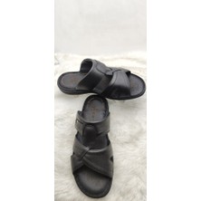 Çiğdem Kundura Çiğdem Gerçek Deri Siyah Ortopedik Büyük Numara Terlik - Siyah - 46 - ST02629-13337