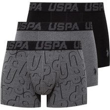 U.S. Polo Assn. 80496 Erkek Pamuklu 3'lü Boxer Siyah Antrasit Baskılı