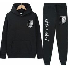 Kids Face Özel Tasarım Kapüşonlu Titan Kanat Baskılı 3 Iplik Şardonlu Kışlık Japon Stil Erkek Çocuk Eşofman Takımı