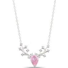 Parmas Design Ren Geyiği Pembe Damla Montür 925 Ayar Gümüş Kadın Kolye