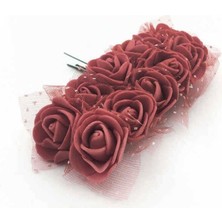 Gurmender Lateks Gül Küçük Organzeli ve Parlak - 144'LÜ Bordo ( 12 Buket 144 Adet Cicek )