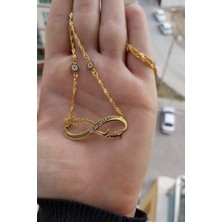 Özgür Takı 925 Ayar Gümüş 24 Ayar Altın Kaplama 2 Nazar Boncuklu Sonsuzluk Kolye