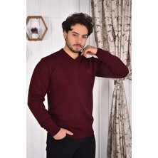 Miwan Collection Erkek V Yaka Bordo Slim Fit Triko Kazak