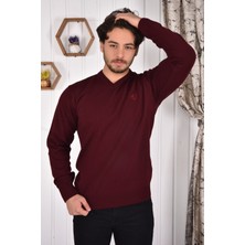 Miwan Collection Erkek V Yaka Bordo Slim Fit Triko Kazak