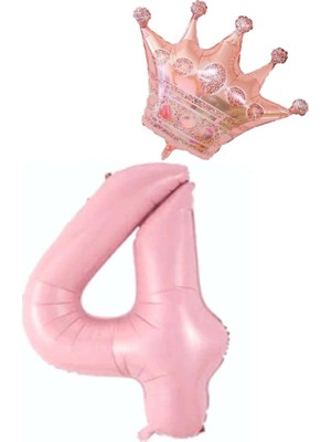 Rönesans Parti Pembe Rakam Kral Taç Folyo Balon Seti Yaş 4