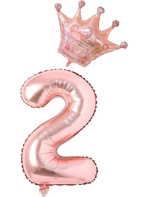 Rönesans Parti Rose Gold Rakam Kral Taç Folyo Balon Seti Yaş 2
