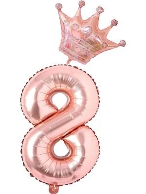 Rönesans Parti Rose Gold Rakam Kral Taç Folyo Balon Seti Yaş 8