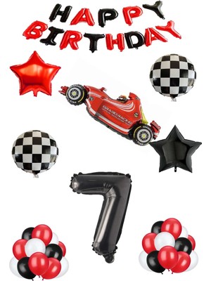 Rönesans Parti Yarış Temalı Folyo ve Late x  Balon Seti Siyah Yaş 7