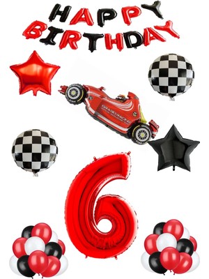 Rönesans Parti Yarış Temalı Folyo ve Late x  Balon Seti Kırmızı Yaş 6