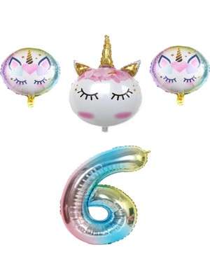 Best Parti Unicorn Karakterli Rakamlı Folyo Balon Seti Yaş 6