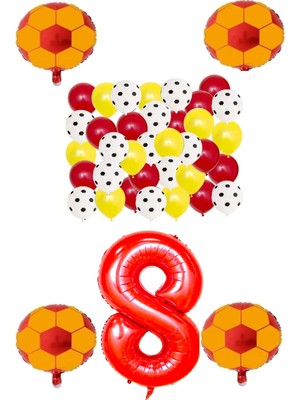Best Parti Sarı Kırmızı Taraftar Folyo Balon Doğum Günü Parti Seti Yaş 8