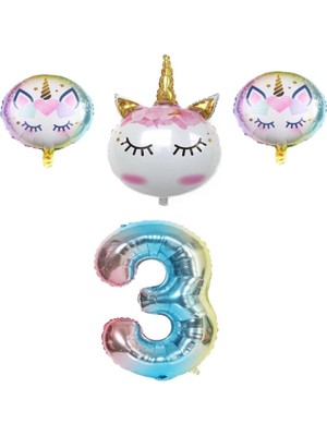 Best Parti Unicorn Karakterli Rakamlı Folyo Balon Seti Yaş 3
