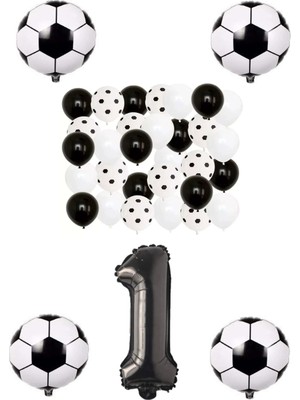 Best Parti Siyah Beyaz Taraftar Folyo Balon Doğum Günü Parti Seti Yaş 1