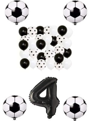 Best Parti Siyah Beyaz Taraftar Folyo Balon Doğum Günü Parti Seti Yaş 4