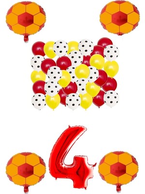 Bal10 Dünyası Sarı Kırmızı Taraftar Folyo Balon Doğum Günü Parti Seti Yaş 4