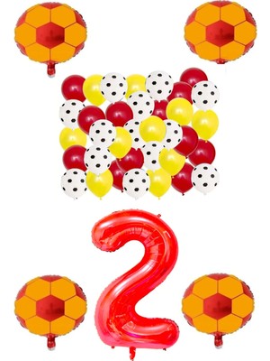 Bal10 Dünyası Sarı Kırmızı Taraftar Folyo Balon Doğum Günü Parti Seti Yaş 2