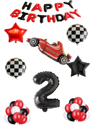 Bal10 Dünyası Yarış Temalı Folyo ve Latex Balon Seti Siyah Yaş 2