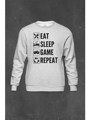 So Cool Eat Sleep Game Repeat Gamer Oyun Baskılı Unisex Sweat