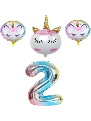 Rönesans Parti Unicorn Karakter  Rakamlı Folyo Balon Seti Yaş 2