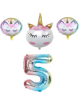Rönesans Parti Unicorn Karakter  Rakamlı Folyo Balon Seti Yaş 5