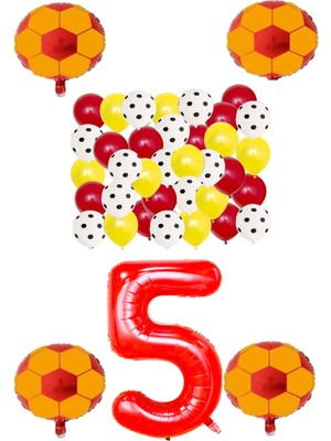 Rönesans Parti Sarı Kırmızı Taraftar Folyo Balon Doğum Günü Parti Seti Yaş 5
