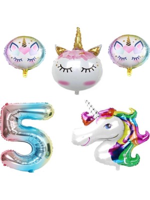 Bal10 Dünyası Unicorn Karakterli Rakamlı Doğum Günü Parti Seti Yaş 5