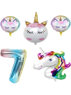 Bal10 Dünyası Unicorn Karakterli Rakamlı Doğum Günü Parti Seti Yaş 7