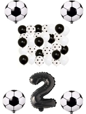 Bal10 Dünyası Siyah Beyaz Taraftar Folyo Balon Doğum Günü Parti Seti Yaş 2