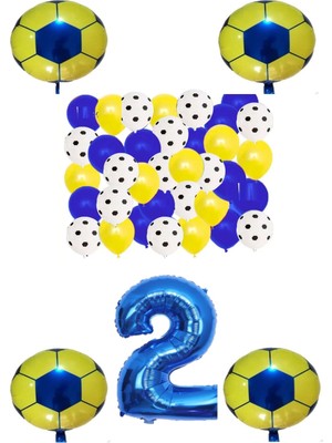 Bal10 Dünyası Sarı Lacivert Taraftar Folyo Balon Doğum Günü Parti Seti Yaş 2
